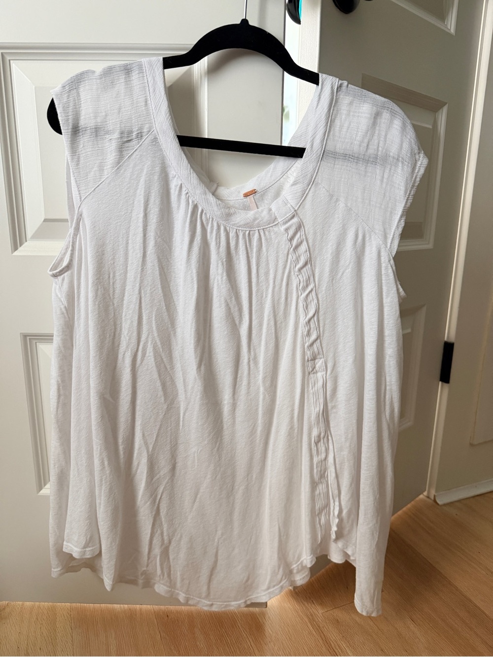 Free People White Sleeveless Ruffle-Trim Tank
